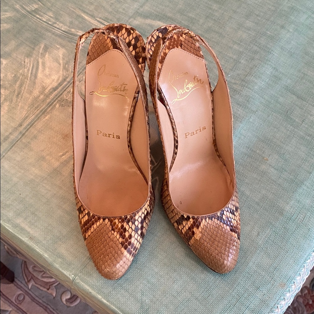 Christian Louboutin Python Brown Tan Patterned Heels